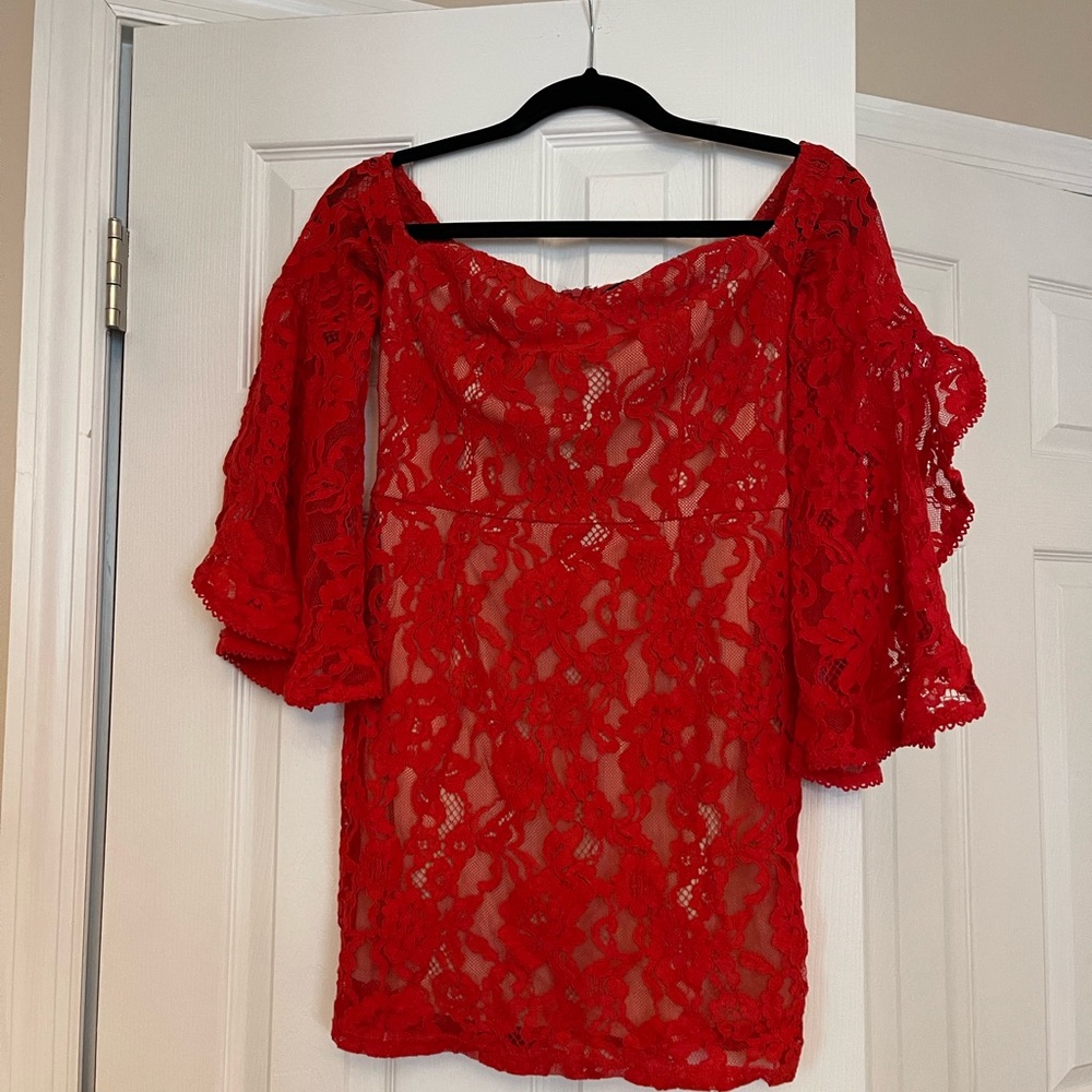 Lulus Red Lace Mini Dress Off The Shoulder Size Small Like New